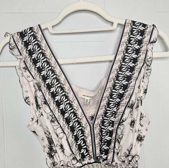 Max Studio Black White Floral Ruffle Strap Sleeveless Maxi Dress  XS NWOT - Picture 5 of 15